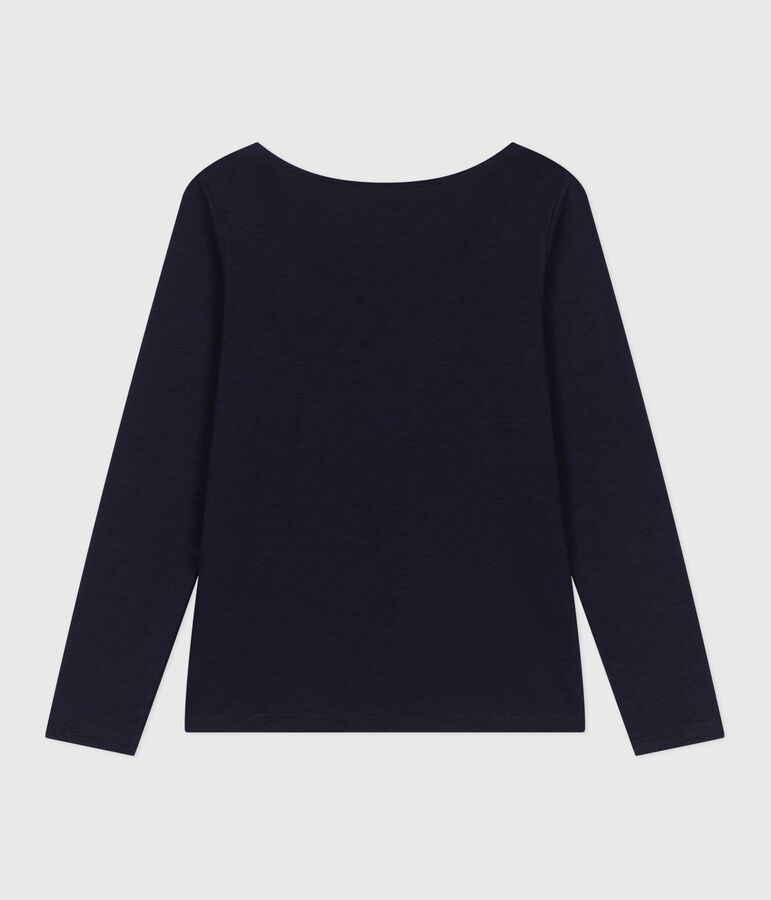 Lang&auml;rmeliges Damen-T-Shirt Le Droit mit weitem Ausschnitt aus geflammten Jersey blau