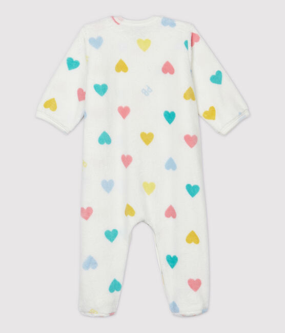 Strampler zum Überziehen aus Fleece mit Herzmuster weiss MARSHMALLOW/weiss MULTICO