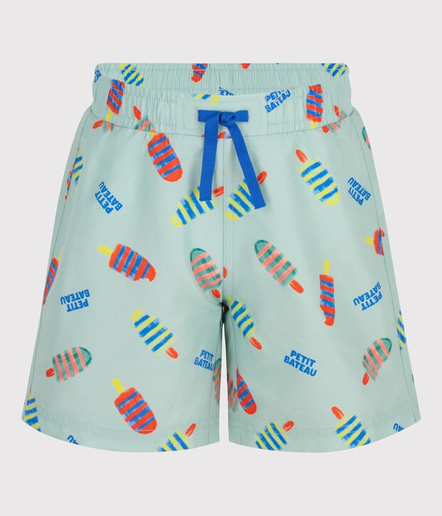 Kinder-Badeshorts mit Muster blau/vielfarbig