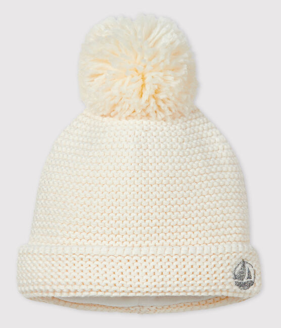 Baby-Mütze mit Bommel für Mädchen/Jungen weiss MARSHMALLOW