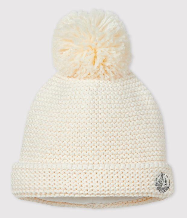 Baby-M&uuml;tze mit Bommel f&uuml;r M&auml;dchen/Jungen weiss