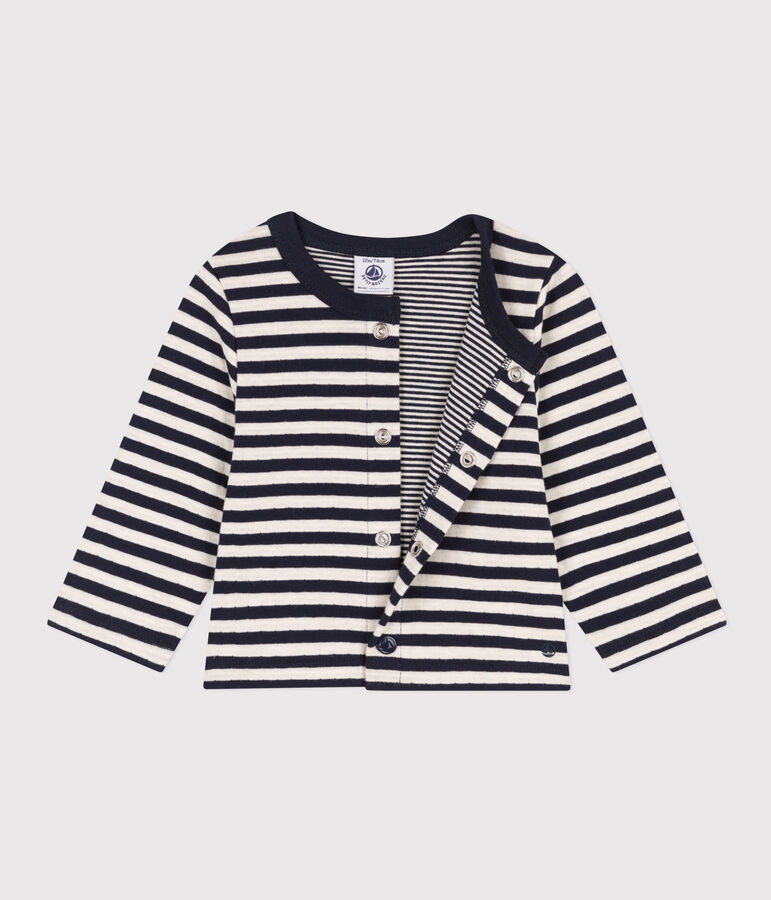 Baby-Cardigan aus gestreiftem Doppeljersey blau/naturfarben