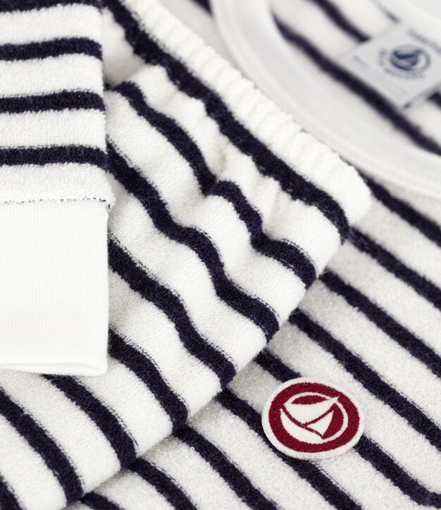 Kinder-Pyjama aus Baumwoll-Frottee mit Streifen blau/blau