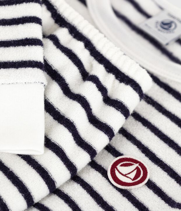 Kinder-Pyjama aus Baumwoll-Frottee mit Streifen blau/blau