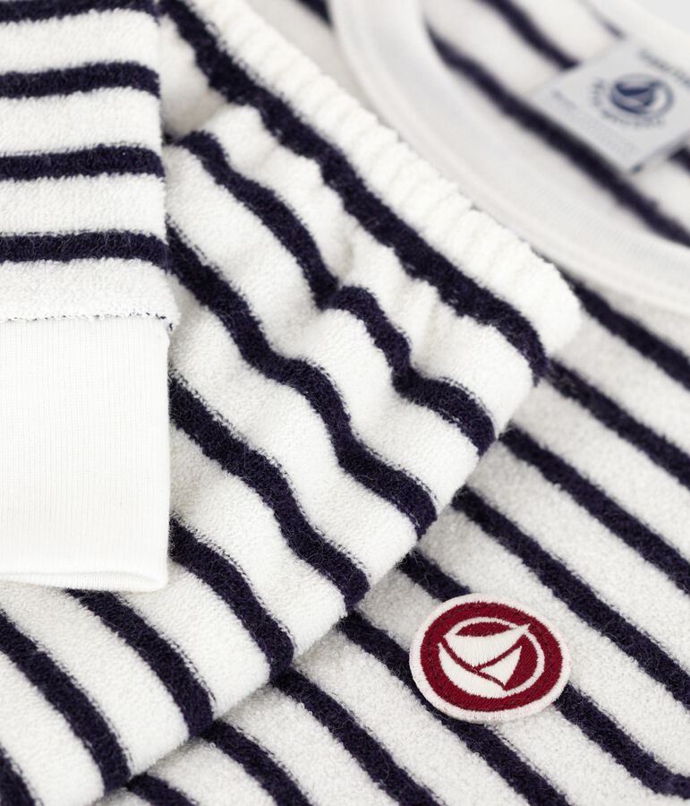 Kinder-Pyjama aus Baumwoll-Frottee mit Streifen blau/blau