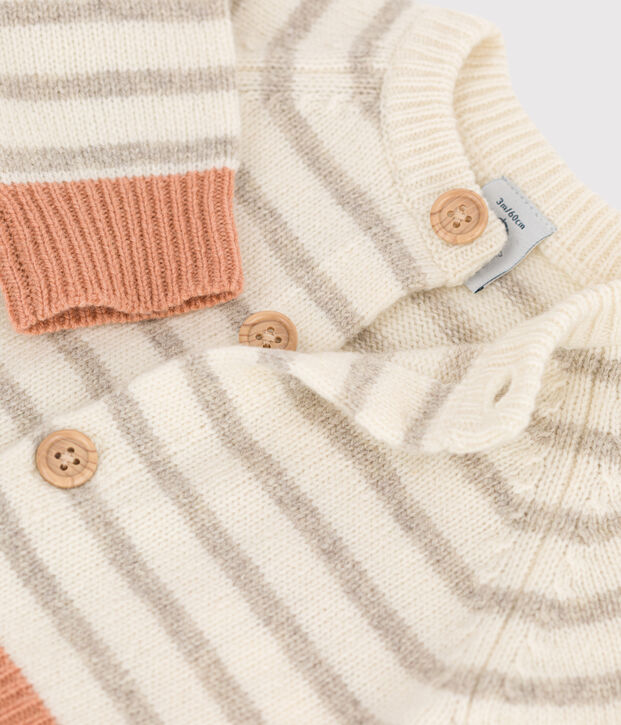 Gestreifter Baby-Cardigan aus Woll weiss/vielfarbig