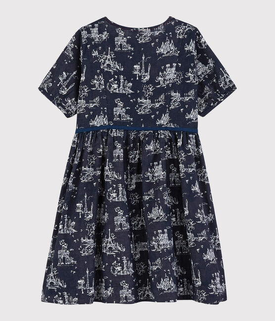Kurzärmeliges Kinderkleid aus Doppeljersey für Mädchen blau SMOKING/weiss ECUME