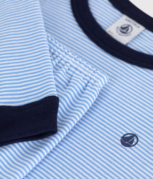 Kinder-Pyjama aus Baumwolle mit Streifen blau/weiss