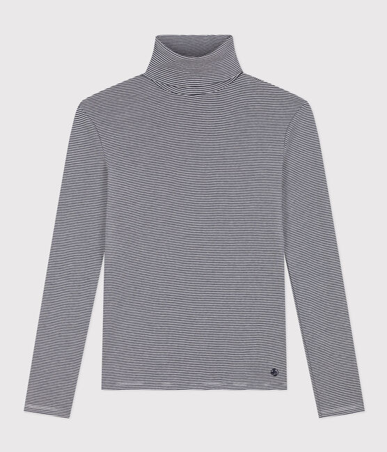 Damen-Rollkragenshirt "L'Iconique" aus Baumwolle blau SMOKING/weiss MARSHMALLOW