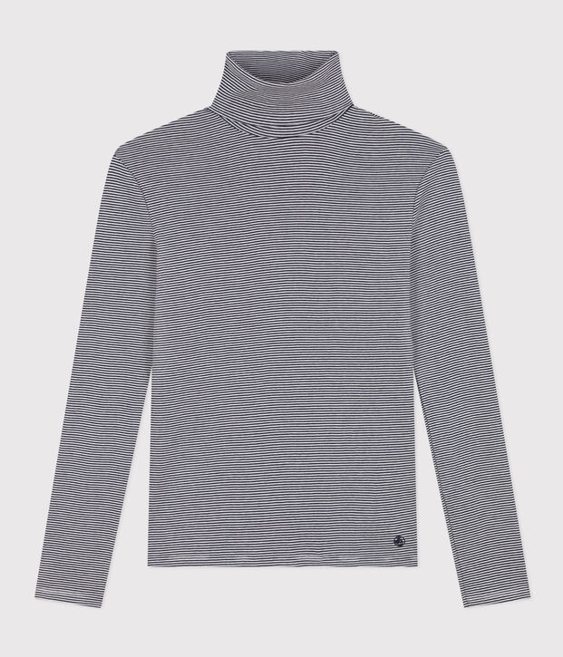 Damen-Rollkragenshirt L'Iconique aus Baumwolle blau/weiss