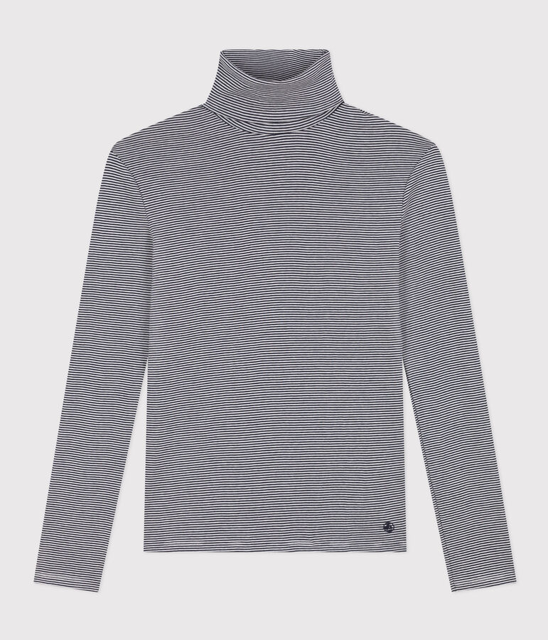 Damen-Rollkragenshirt L'Iconique aus Baumwolle blau/weiss