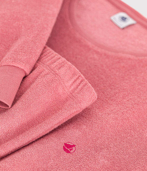 Damen-Pyjama aus aufgerautem einfarbigen Frottee rosa ROSEWOOD