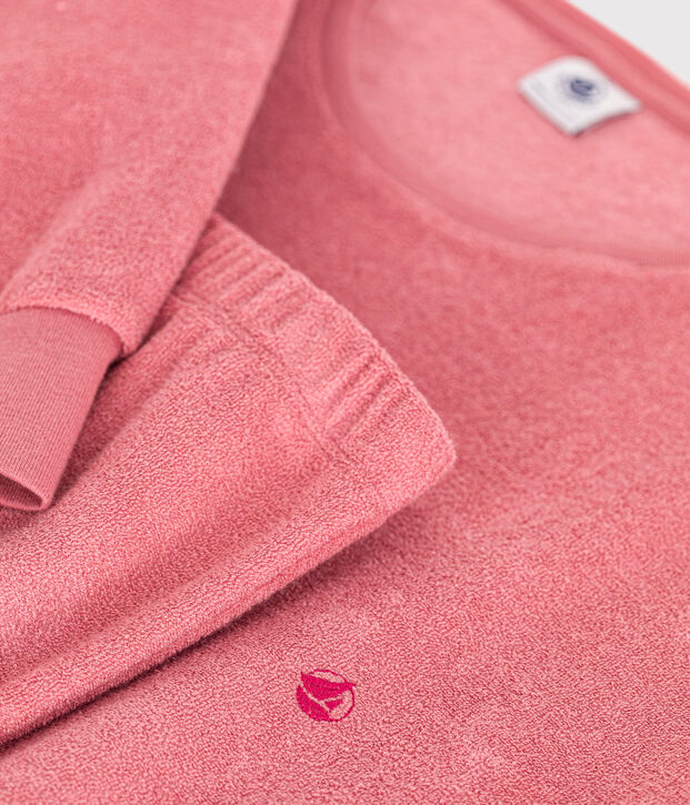 Damen-Pyjama aus aufgerautem einfarbigen Frottee rosa