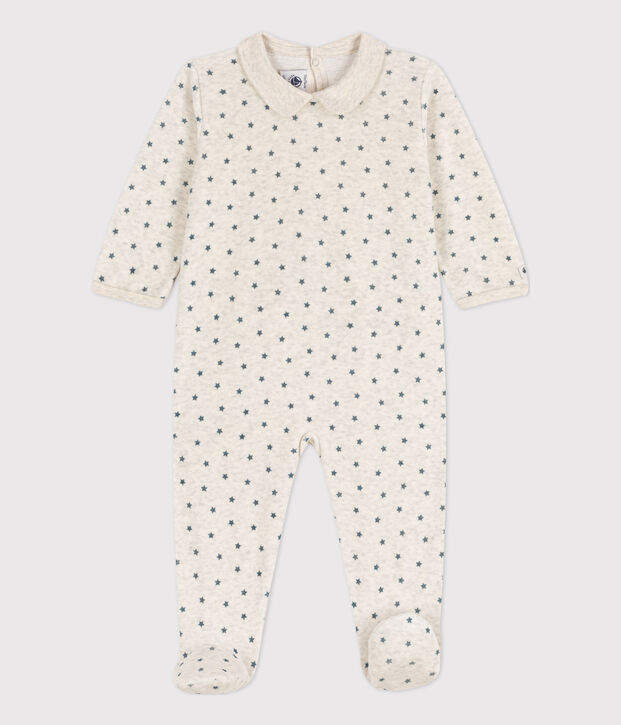 Baby-Strampler aus Nicki mit Sternenmuster beige/grau