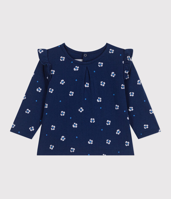 Langärmelige Baby-Bluse aus geblümter Baumwolle  blau MEDIEVAL/weiss MULTICO