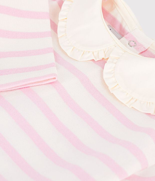 Baby-Streifenshirt mit Kragen aus Baumwolle rosa/rosa