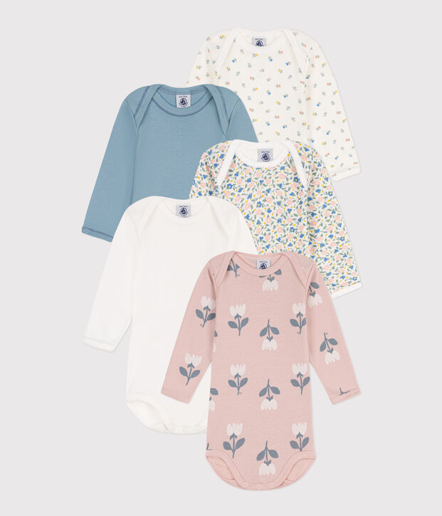 5er-Set lang&auml;rmelige Baby-Bodys aus Baumwolle mit Blumenmotiv vielfarbig