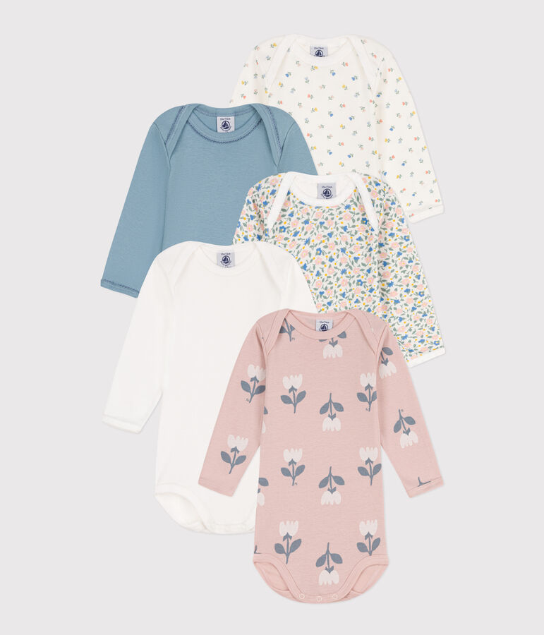 5er-Set lang&auml;rmelige Baby-Bodys aus Baumwolle mit Blumenmotiv vielfarbig