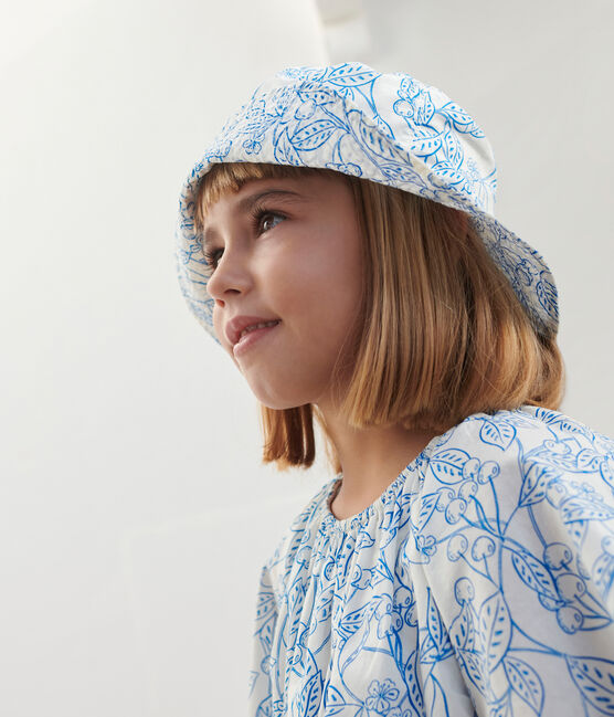 Capeline enfant fille en popeline imprimé blau MARSHMALLOW/ PORCELANA
