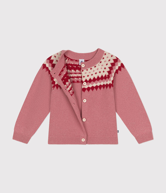 Kinder-Cardigan aus Woll- und Baumwoll-Jacquard für Mädchen rosa ROSEWOOD/ AVALANCHE