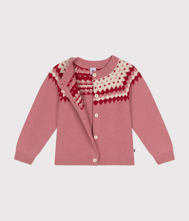 Kinder-Cardigan aus Woll- und Baumwoll-Jacquard f&uuml;r M&auml;dchen rosa/naturfarben