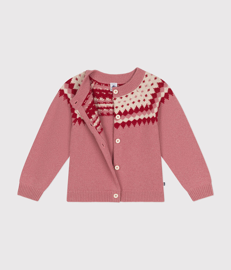 Kinder-Cardigan aus Woll- und Baumwoll-Jacquard f&uuml;r M&auml;dchen rosa/naturfarben