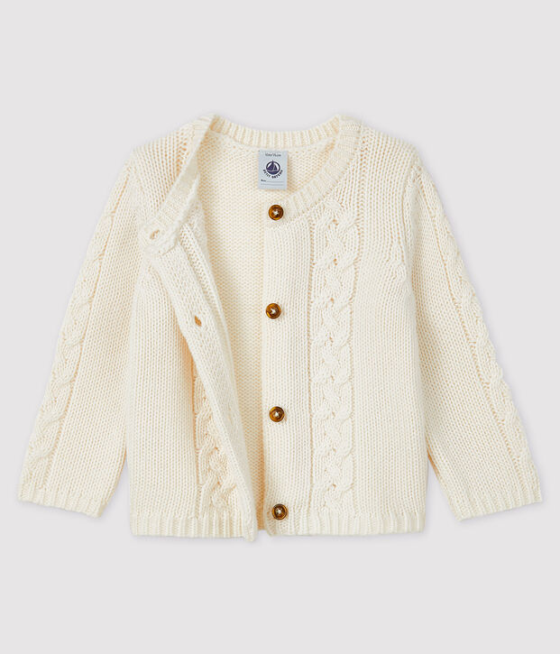 Cardigan f&uuml;r Babys aus Wolle und Baumwolle weiss