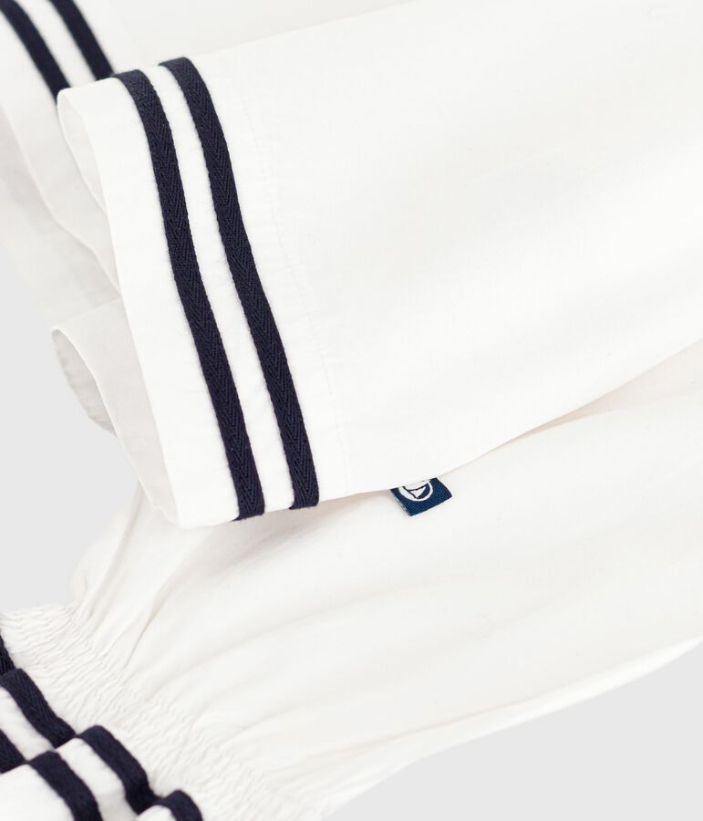 Lang&auml;rmelige Kinder-Bluse aus einfarbigem Baumwoll-Popeline weiss