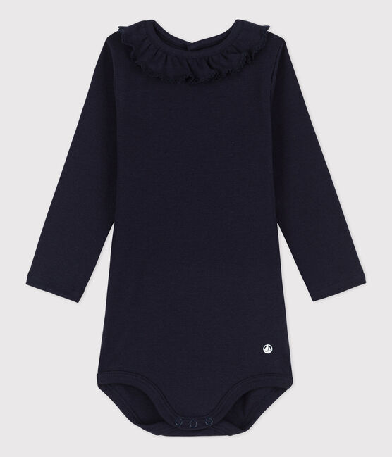 Langärmeliger Baby-Body aus Baumwolle mit Rüschenkragen blau SMOKING