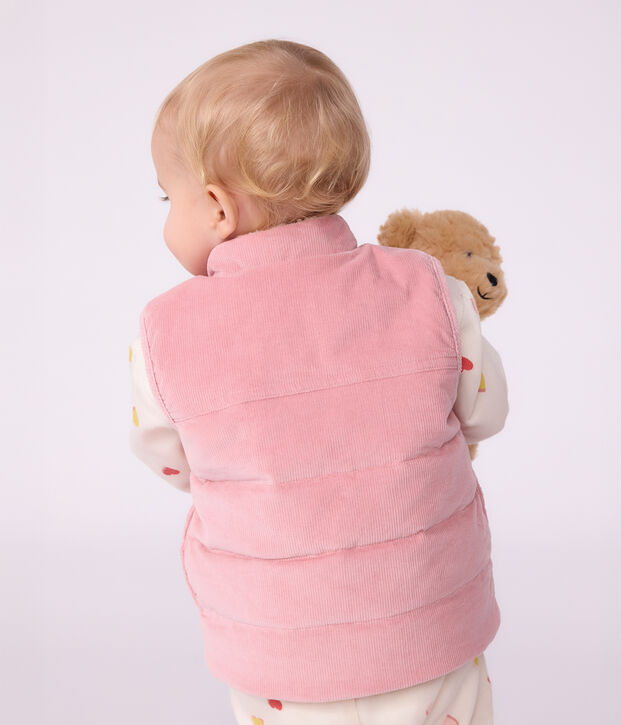 &Auml;rmellose Baby-Winterjacke aus Feincord und Sherpa zum Wenden rosa/naturfarben