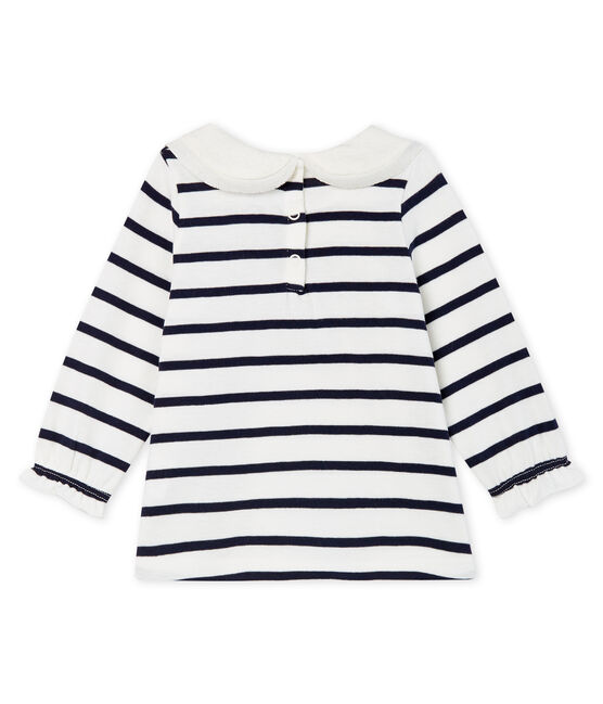 Langärmelige Baby-Bluse für Mädchen mit Streifen weiss MARSHMALLOW/blau SMOKING CN