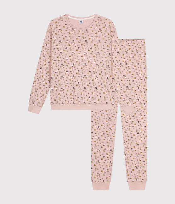 Damen-Pyjama aus Baumwolle mit Blumenmuster rosa SALINE/weiss MULTICO