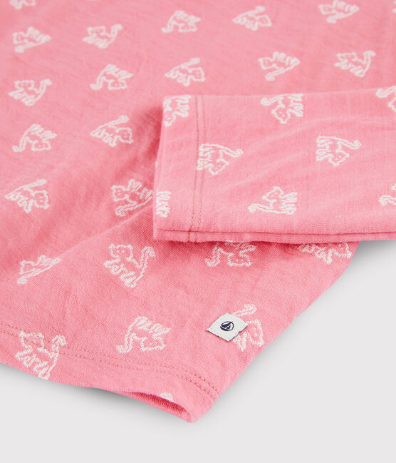 Jacquard-Pyjama aus Wolle/Baumwolle mit Katzenmotiv für Mädchen rosa CHEEK/weiss MARSHMALLOW