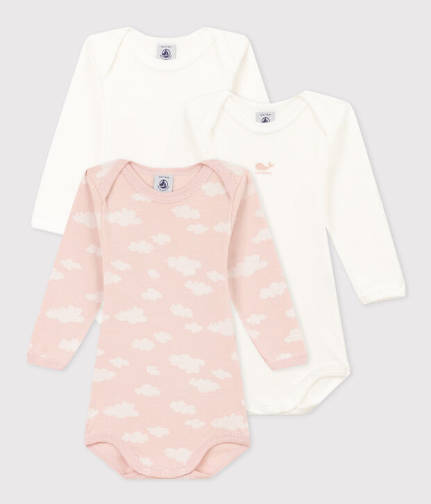 3er-Set lang&auml;rmelige Baby-Bodys aus Baumwolle mit Wolkenmotiv vielfarbig