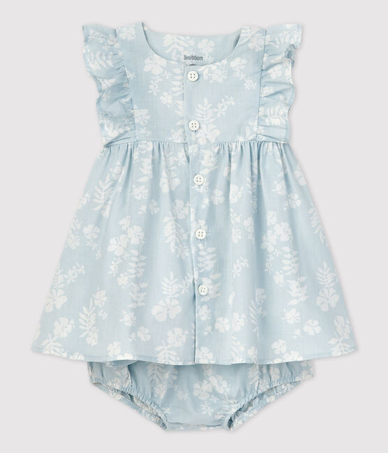 Baby-Kleid und Bloomers aus Bio-Popeline mit Hawaii-Print PLEINAIR/ MARSHMALLOW
