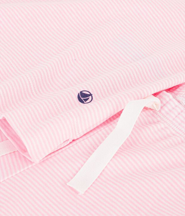 Damen-Pyjama aus Baumwolle mit weiten Beinen und Streifen rosa/weiss