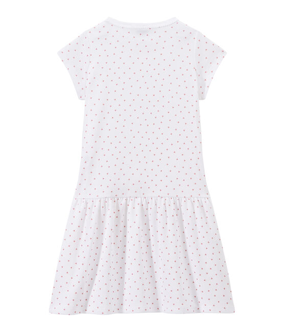 Mädchen-Nachthemd mit Herzchen-Print weiss ECUME/rosa ROSE