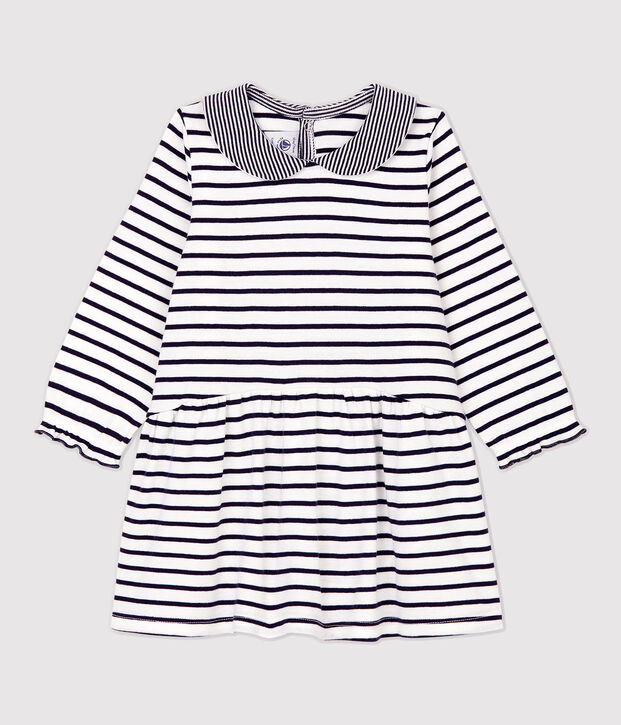 Baby-Kleid aus Baumwolle mit Streifenmuster f&uuml;r M&auml;dchen weiss/blau