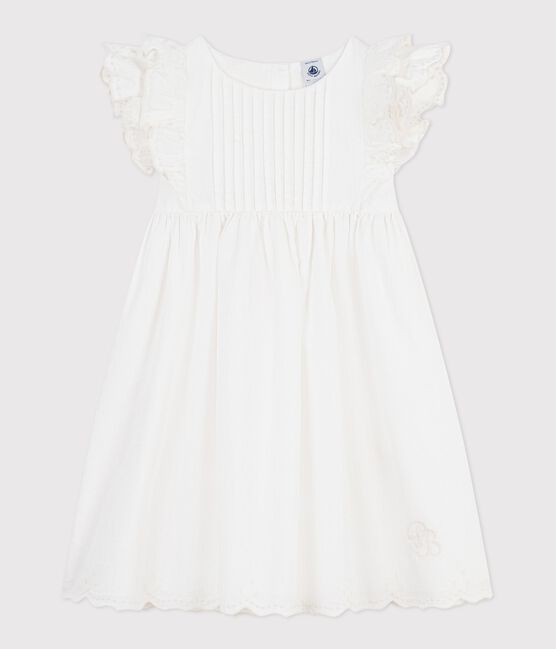 Kurzärmeliges Kinder-Kleid aus einfarbiger Baumwolle weiss ECUME