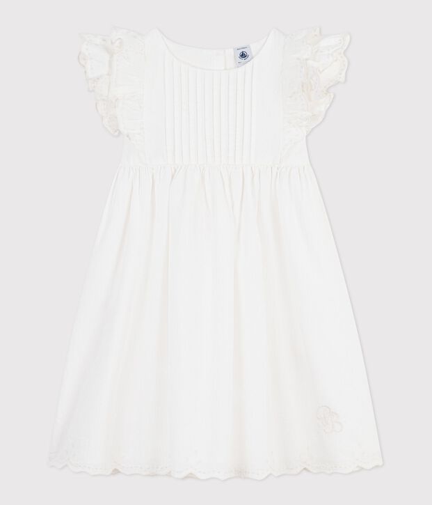 Kurz&auml;rmeliges Kinder-Kleid aus einfarbiger Baumwolle weiss