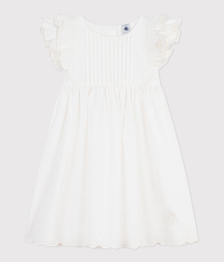 Kurz&auml;rmeliges Kinder-Kleid aus einfarbiger Baumwolle weiss