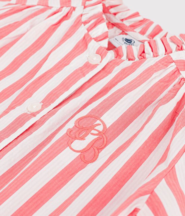 Kurz&auml;rmeliges Kinder-Bluse aus Baumwolle mit Streifen rosa/weiss