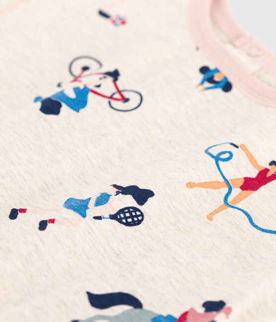 Kurzärmeliges Baby-Kleid aus feinem Jersey beige MONTELIMAR/weiss MULTICO