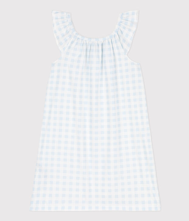 Nachthemd mit Vichy-Print aus feiner Baumwolle f&uuml;r M&auml;dchen weiss/blau