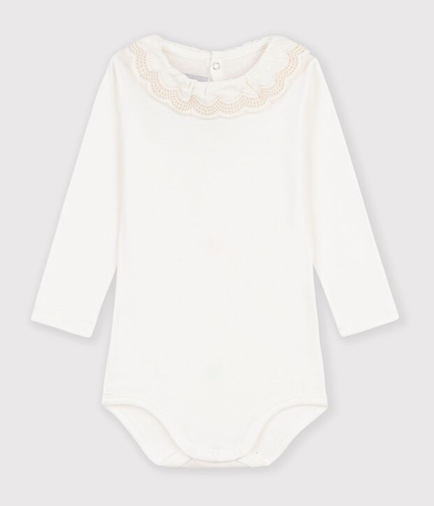 Baby-Body mit Kragen aus einfarbiger Baumwolle weiss