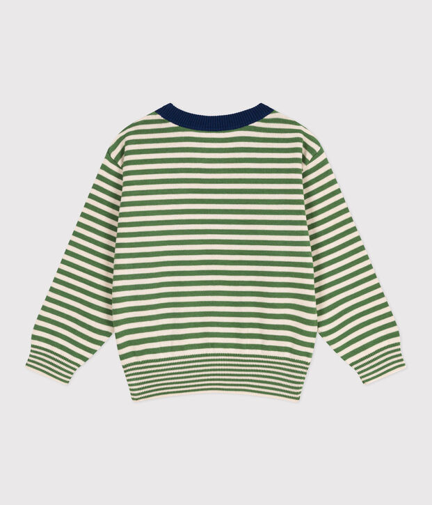 Kinder-Pullover aus Baumwolle mit Streifen gr&uuml;n/naturfarben