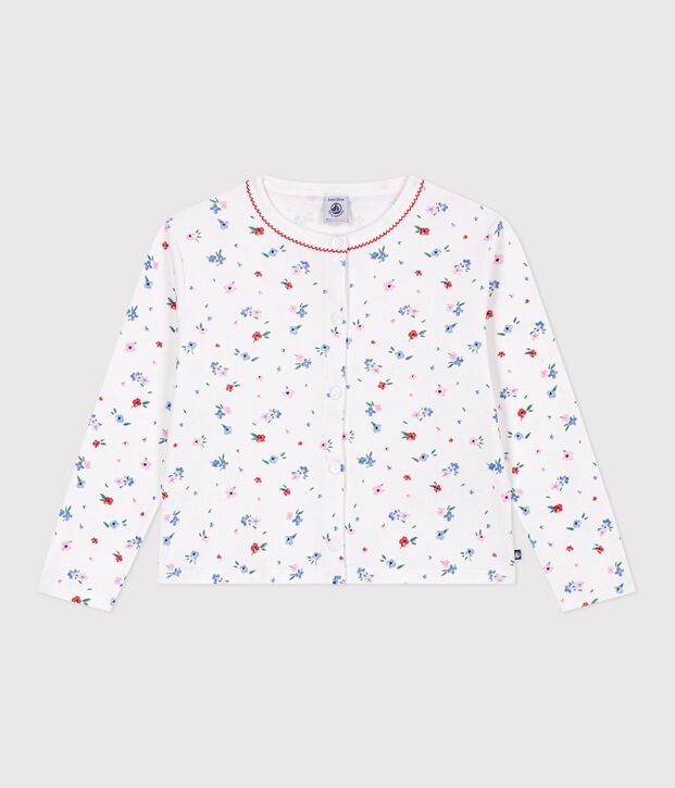 Kinder-Cardigan aus Baumwolle mit Blumenmuster weiss/vielfarbig
