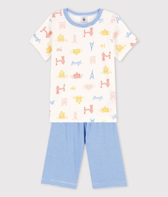 Kinder-Kurzpyjama Paris aus Baumwolle für Jungen weiss MARSHMALLOW/weiss MULTICO