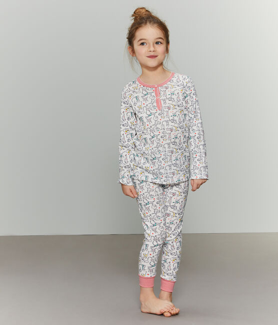 Rippstrick-Pyjama weiss MARSHMALLOW/weiss MULTICO