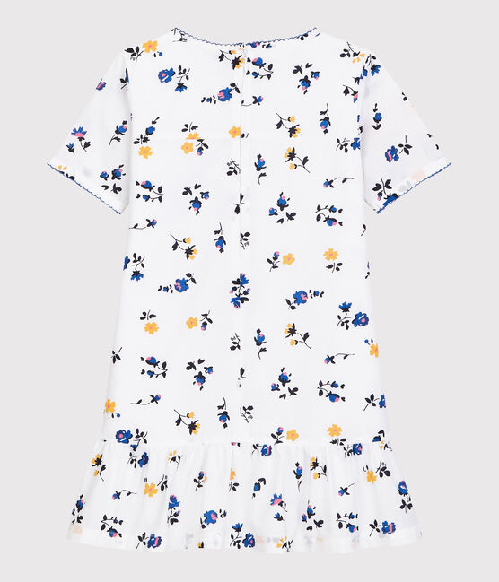 Kurzärmeliges Kinder-Kleid aus Baumwolle für Mädchen weiss MARSHMALLOW/weiss MULTICO